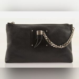Michael Kors Black Leather Clutch with Silver Chain